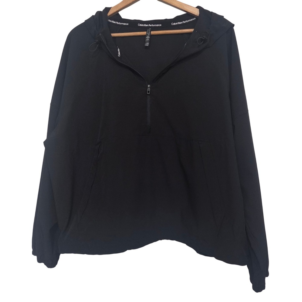 Calvin Klein Performance Womens XXL Black Quarter Zip Hooded Windbreaker Jacket